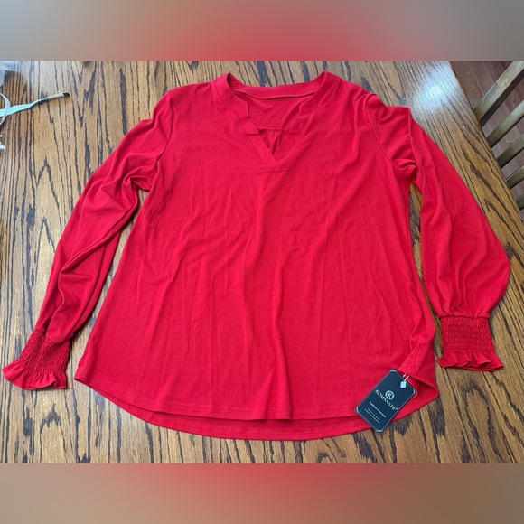 Romanstii Women’s Casual V-Neck Loose Puff Long Sleeve Tunic Top Red XL NWT - Picture 3 of 11